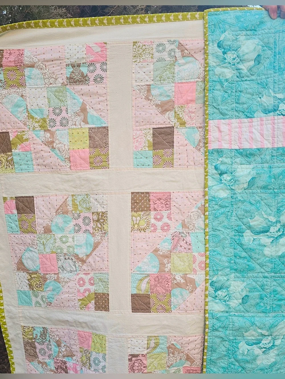 Handmade Patchwork Quilt: Tula Pink Hush-a-bye Fabric Vintage Heirloom Style
